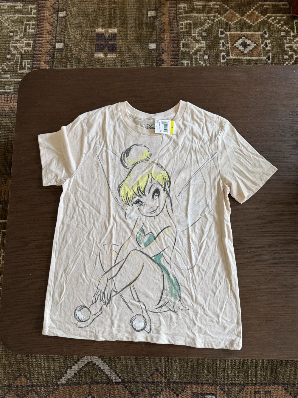 Disney Tinker Bell Short Sleeve Tee in Cream with Green and Yellow Graphic